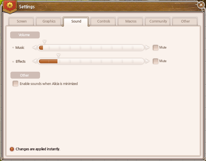 Sound settings tab