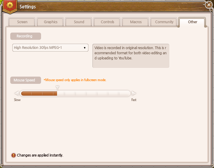 Other settings tab